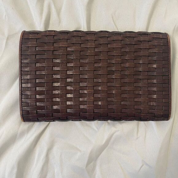 Vintage LL Bean Dark Brown Braided Leather Envelope Wallet - Picture 5 of 7
